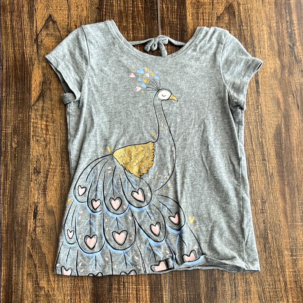 Gray Peacock Graphic Kids T-Shirt